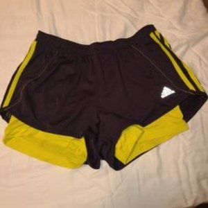 Purple Adidas shorts with compression shorts underneath, size small